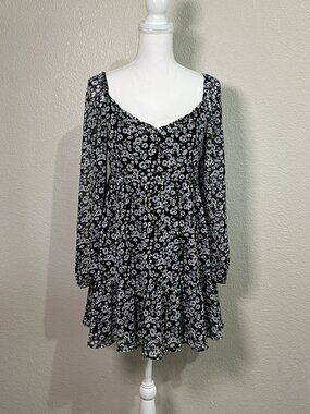ALTAR'D STATE ‘Maggie’ Dress Black Blue Floral Mini Babydoll Boho Skater Sz Med